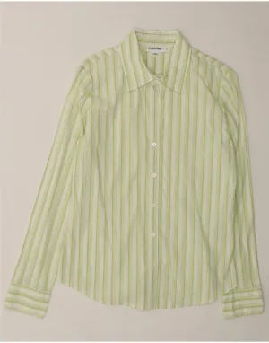 Moisture Wicking Material CALVIN KLEIN Womens Shirt UK 14 Medium Green Striped Cotton