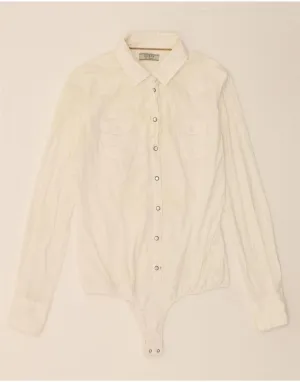 GUESS Womens Shirt Bodysuit UK 14 Large White Cotton Athleisure Trend