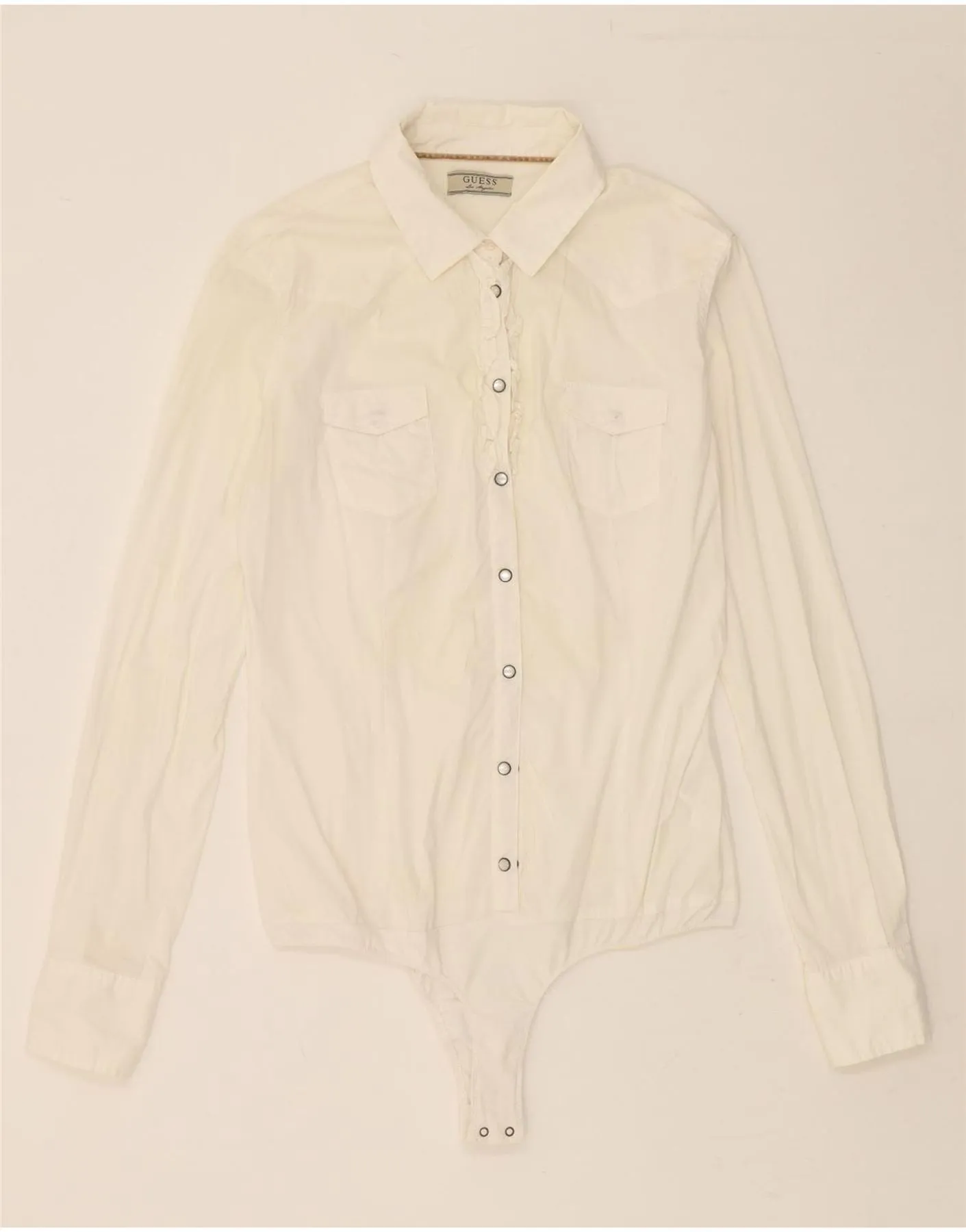 GUESS Womens Shirt Bodysuit UK 14 Large White Cotton Athleisure Trend