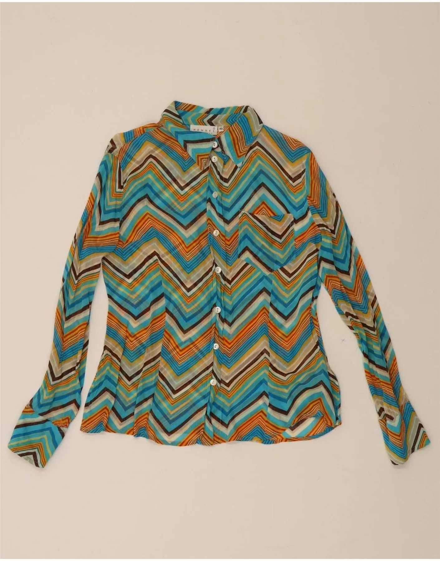 High-Quality Material Abstract art HENNES Womens Shirt Blouse IT 40 Small Multicoloured Chevron Viscose