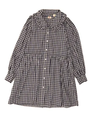 LEVI'S Womens Shirt Dress UK 14 Medium Navy Blue Check Cotton Stretchable Fabric