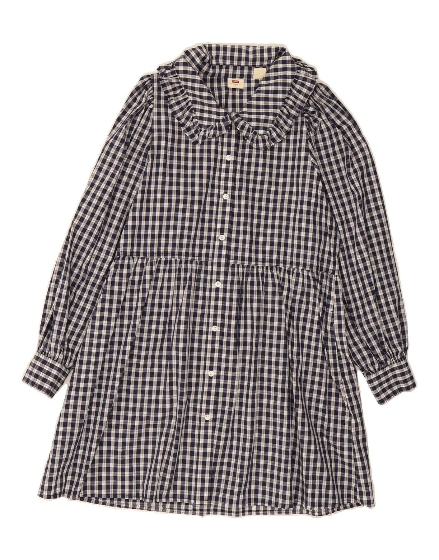 LEVI'S Womens Shirt Dress UK 14 Medium Navy Blue Check Cotton Stretchable Fabric
