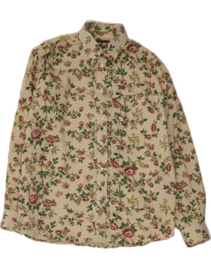 VINTAGE Womens Shirt UK 16 Large Beige Floral Polyester Monochrome Palette
