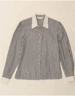 LADY H. Womens Shirt EU 38 Medium Black Pinstripe Cotton BBQ Party Business casual