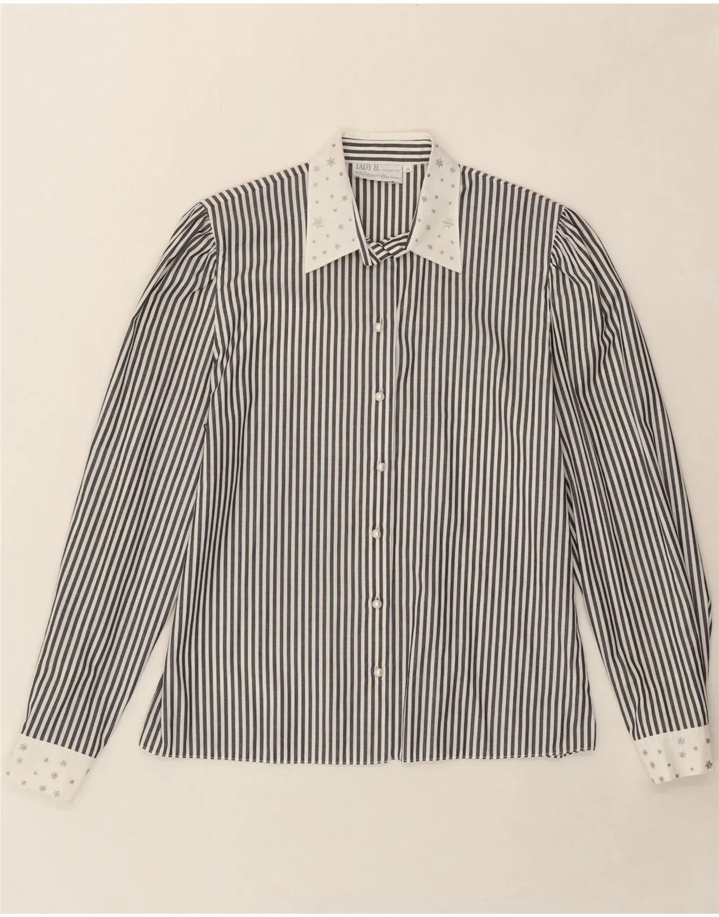 LADY H. Womens Shirt EU 38 Medium Black Pinstripe Cotton BBQ Party Business casual