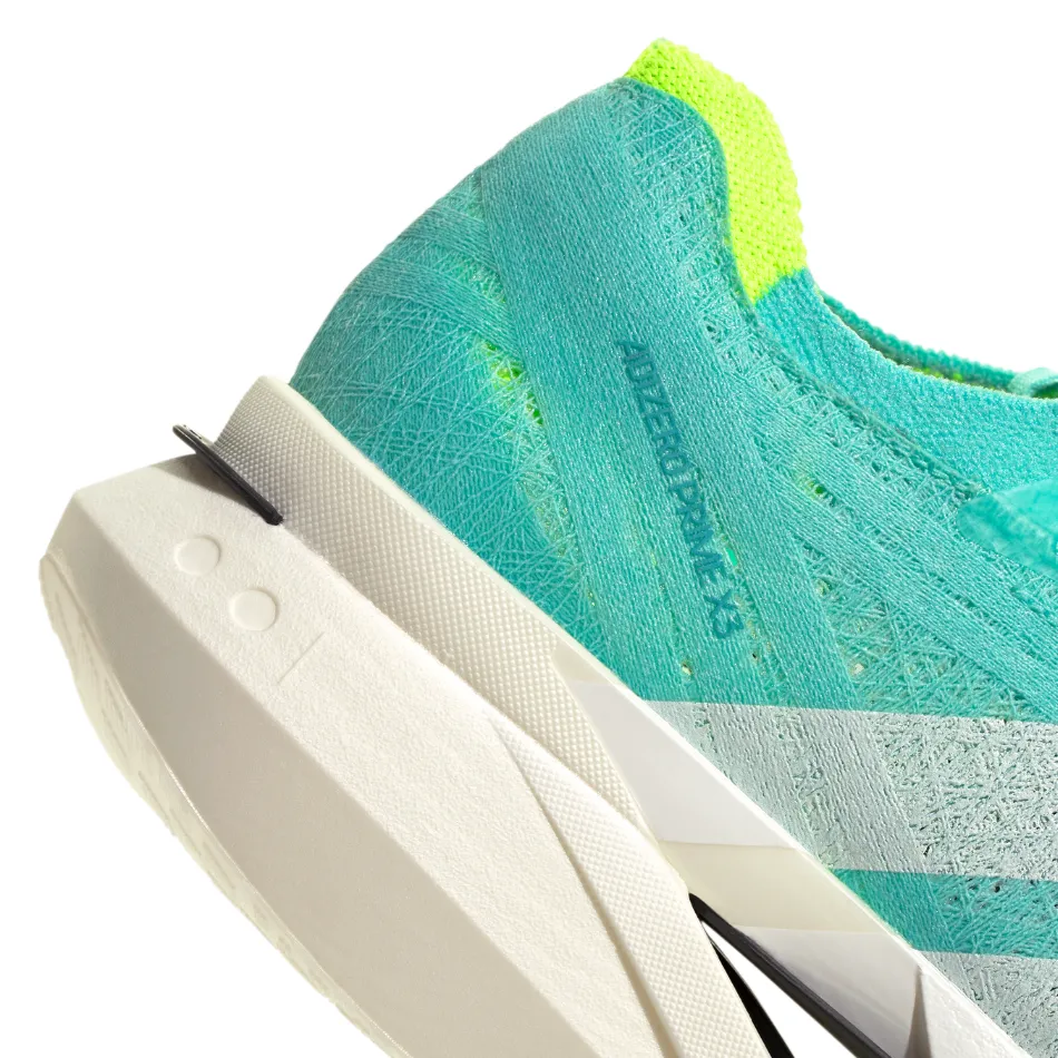 Adidas Unisex Adizero Prime X3 Strung Running Shoes in Flash Aqua/Zero Metalic/Lucid Lemon AW25 Active Movement trail runner shoes