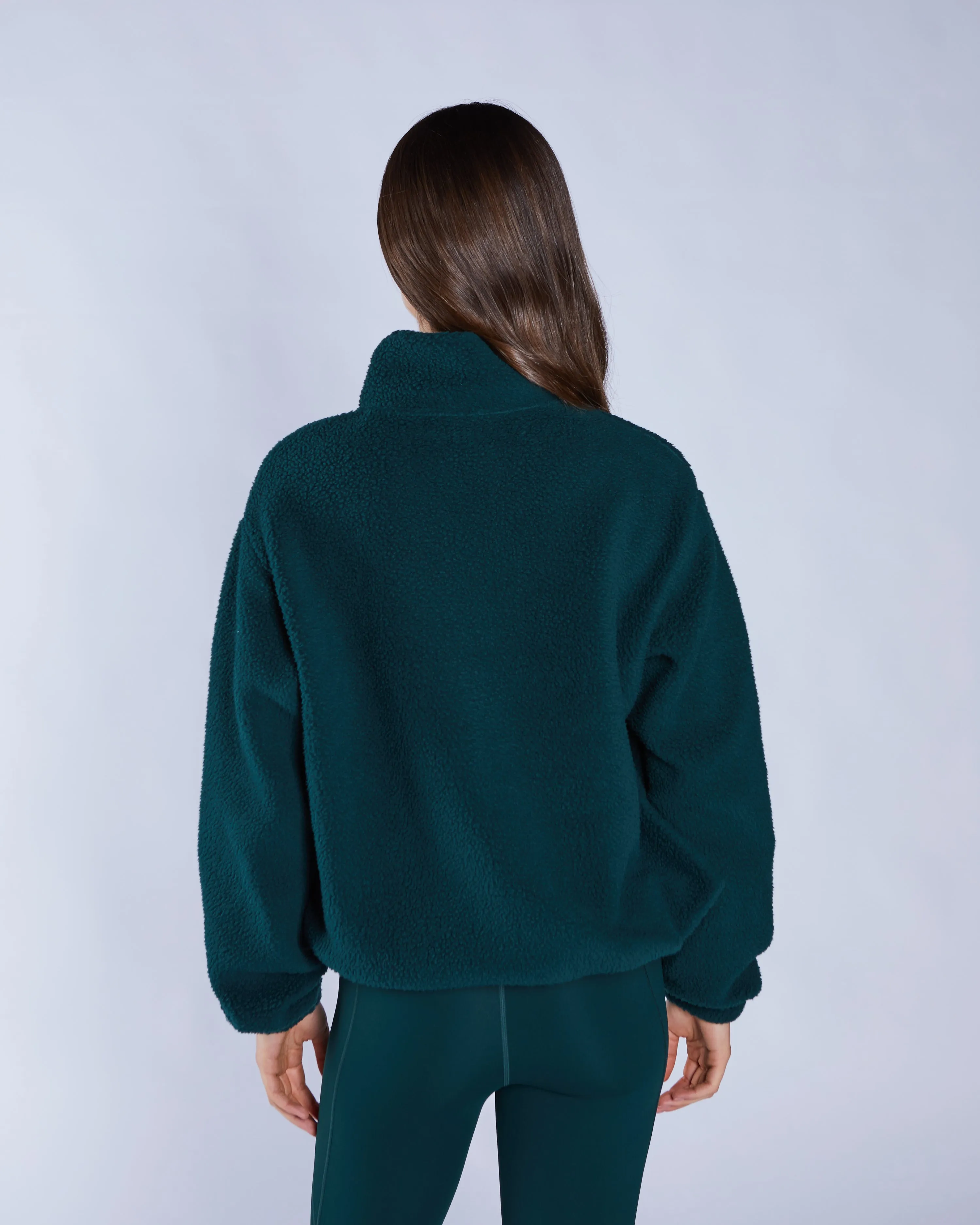 Adya Fleece Half Zip Deep Ivy Stylish Essentials ring accents