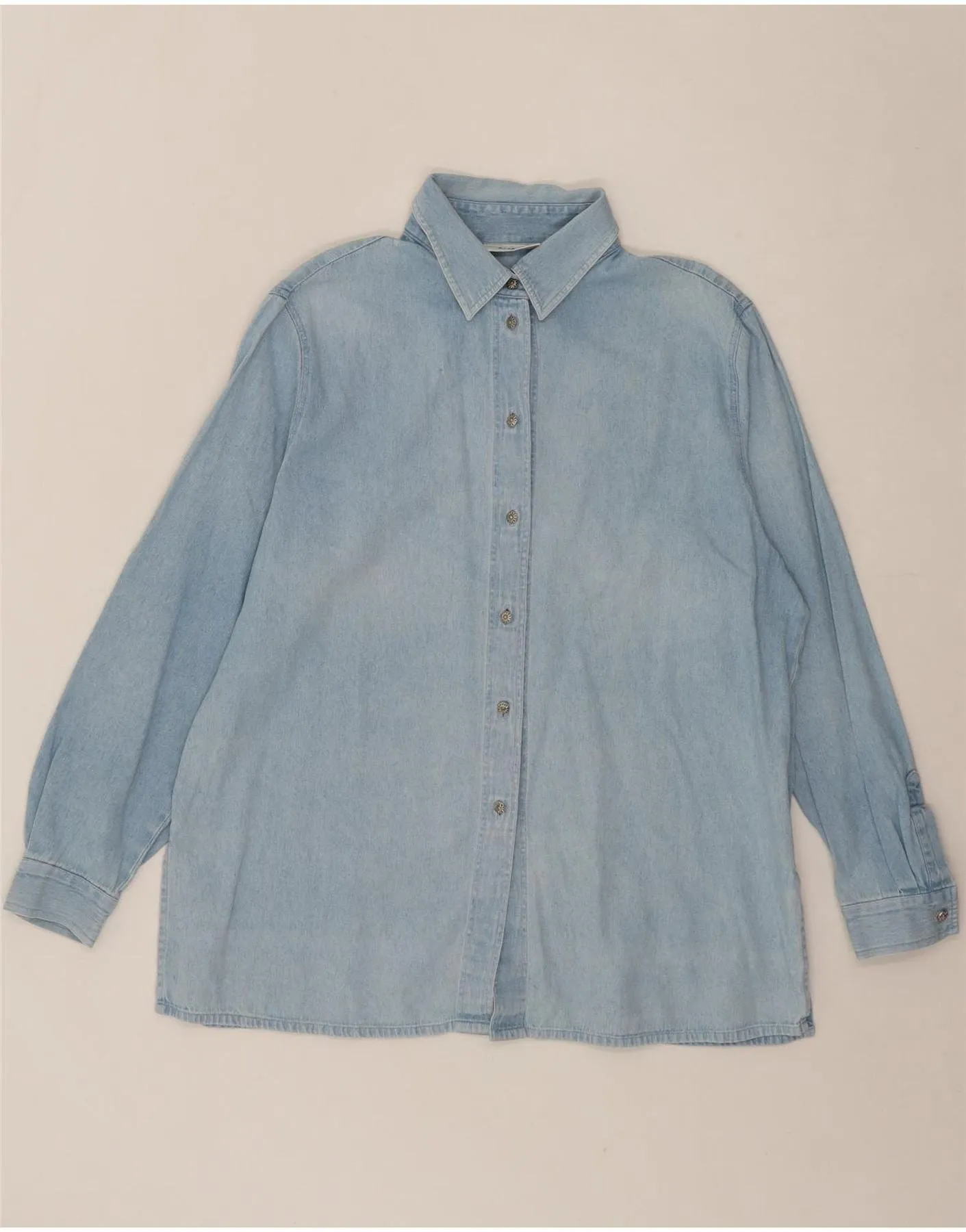 VINTAGE Womens Denim Shirt EU 44 XL Blue Unisex Design Dynamic Design