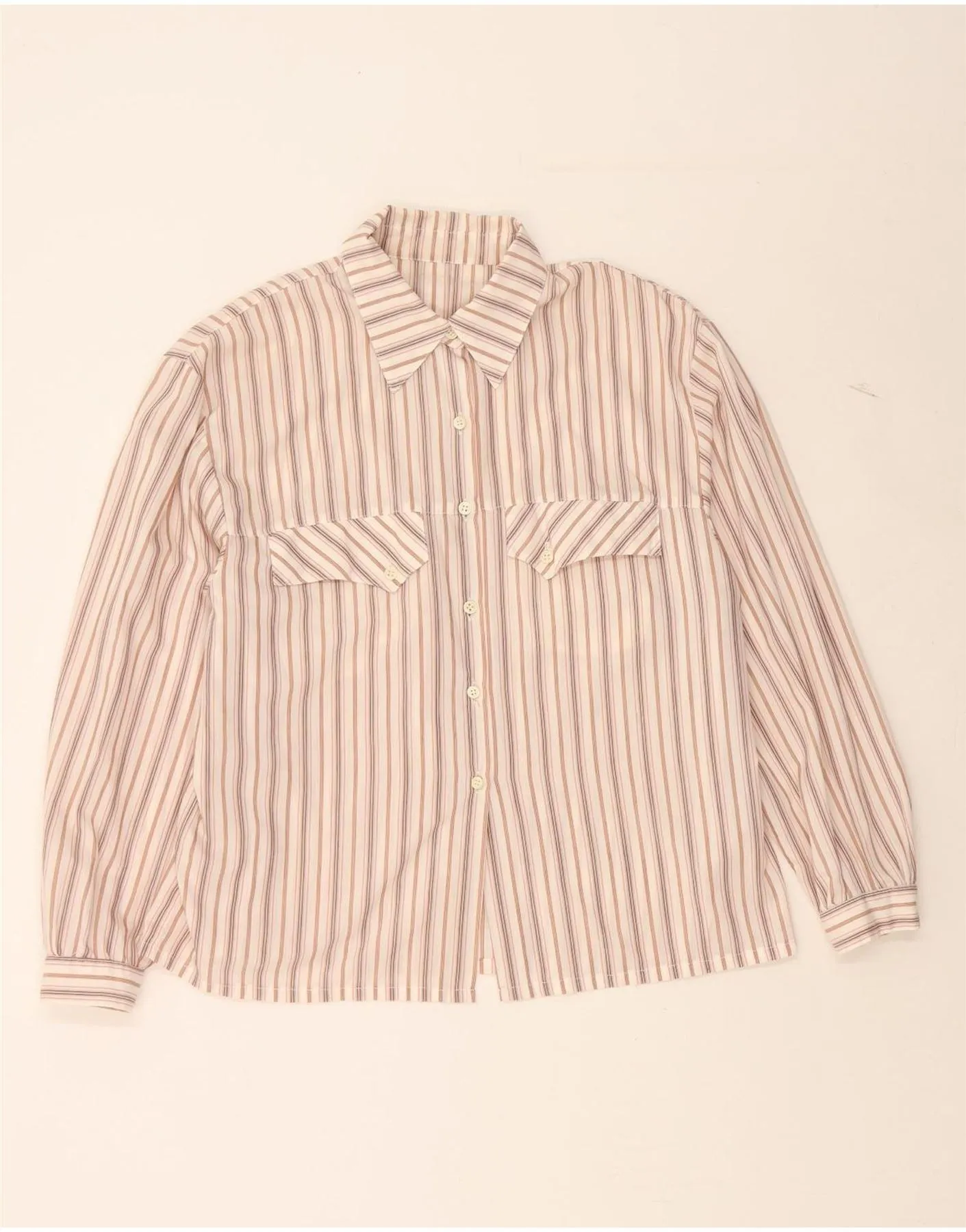 High Density Weave Active Wear VINTAGE Womens Shirt UK 16 Large Beige Striped