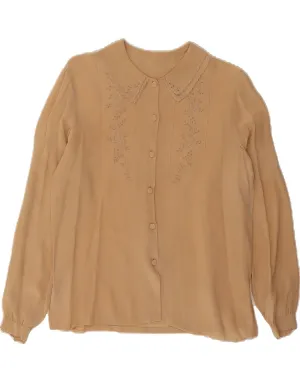 VINTAGE Womens Shirt Blouse UK 16 Large Beige Floral Silk Military Inspired