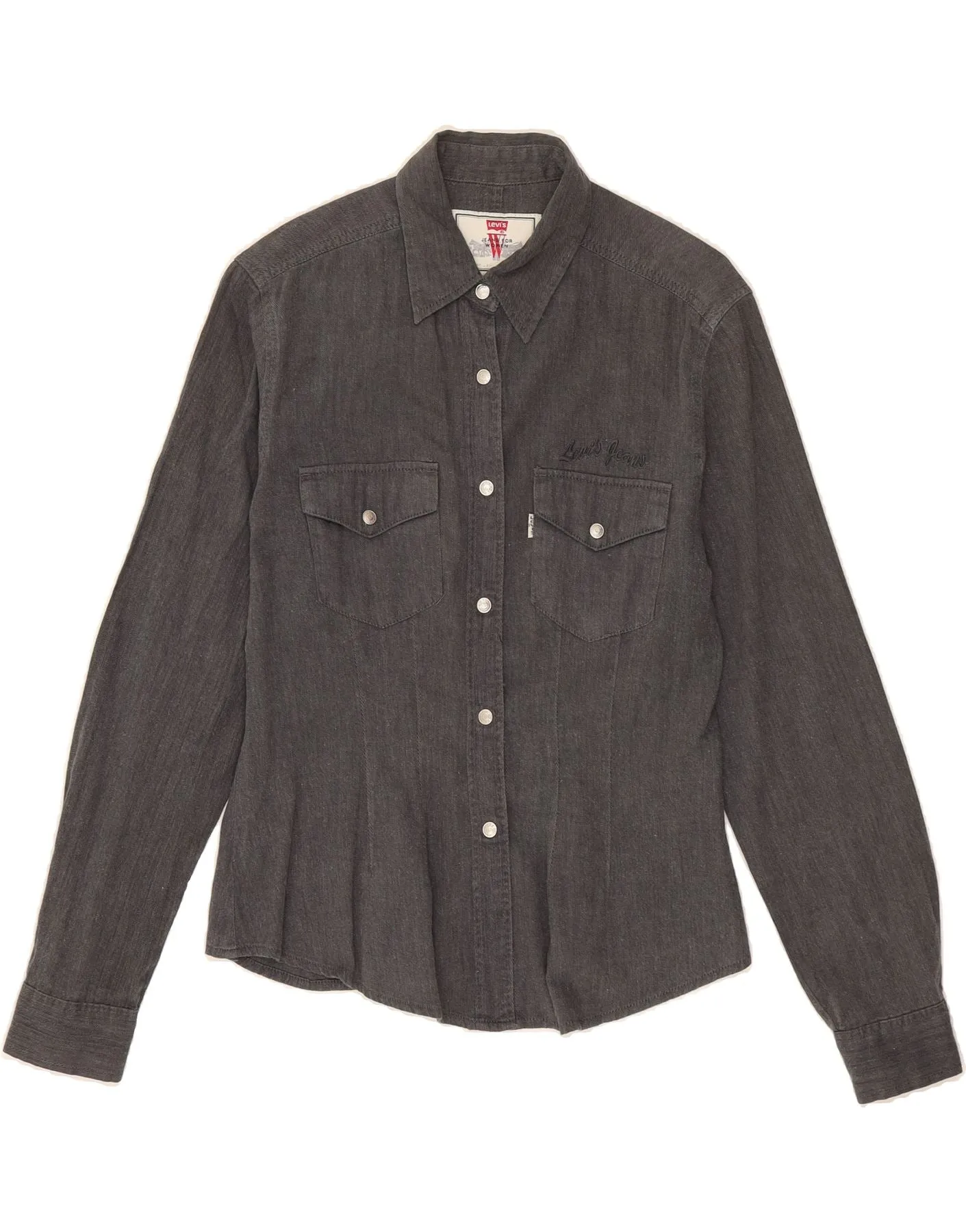 Interview Ready LEVI'S Womens Denim Shirt UK 12 Medium Grey Cotton