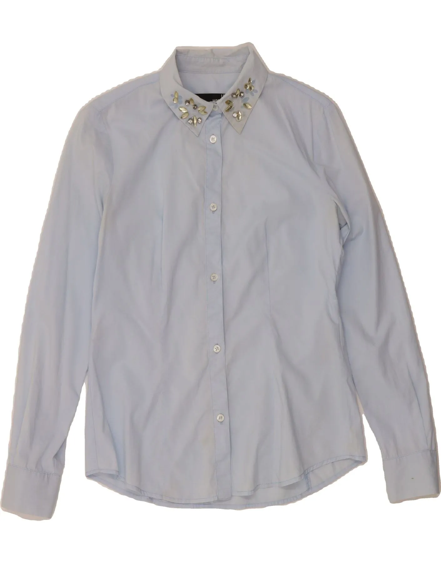 MOSCHINO Womens Shirt UK 10 Small Blue Cotton Winter Retreat