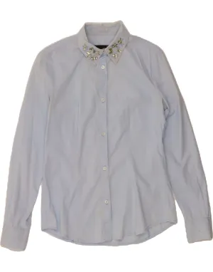 MOSCHINO Womens Shirt UK 10 Small Blue Cotton Winter Retreat
