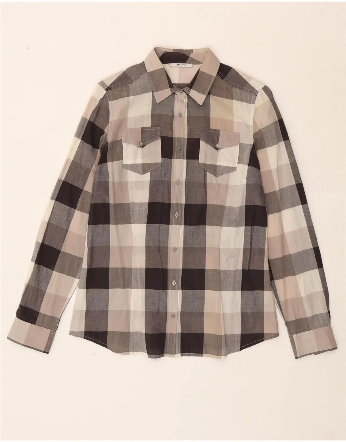 Wrinkle Resistant Casual Friday GAS Womens Shirt UK 14 Medium Beige Check Cotton