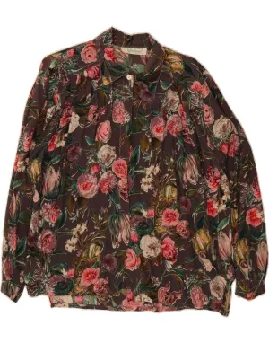VINTAGE Womens Shirt Blouse UK 18 XL Brown Floral Layering Piece
