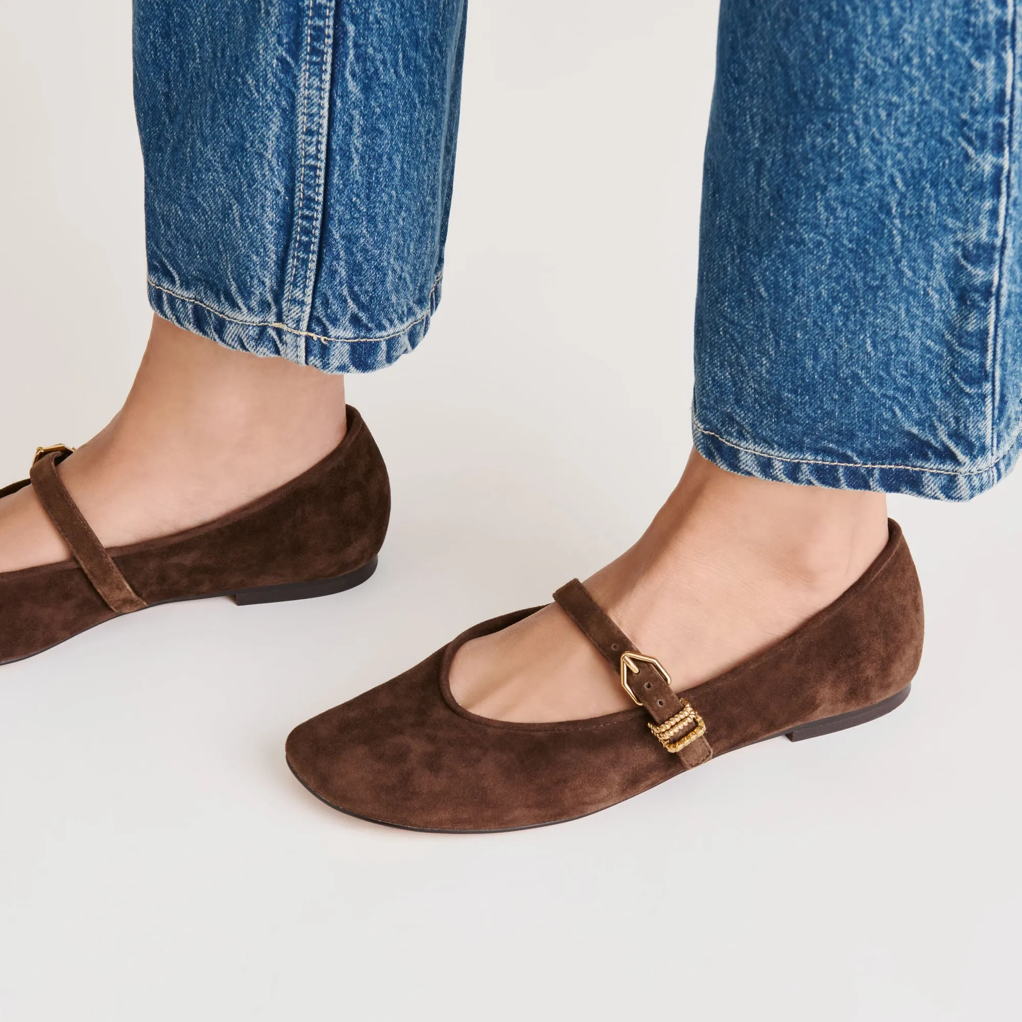 Soft Grip Bride Glow ALIZZA BALLET FLATS DK BROWN SUEDE