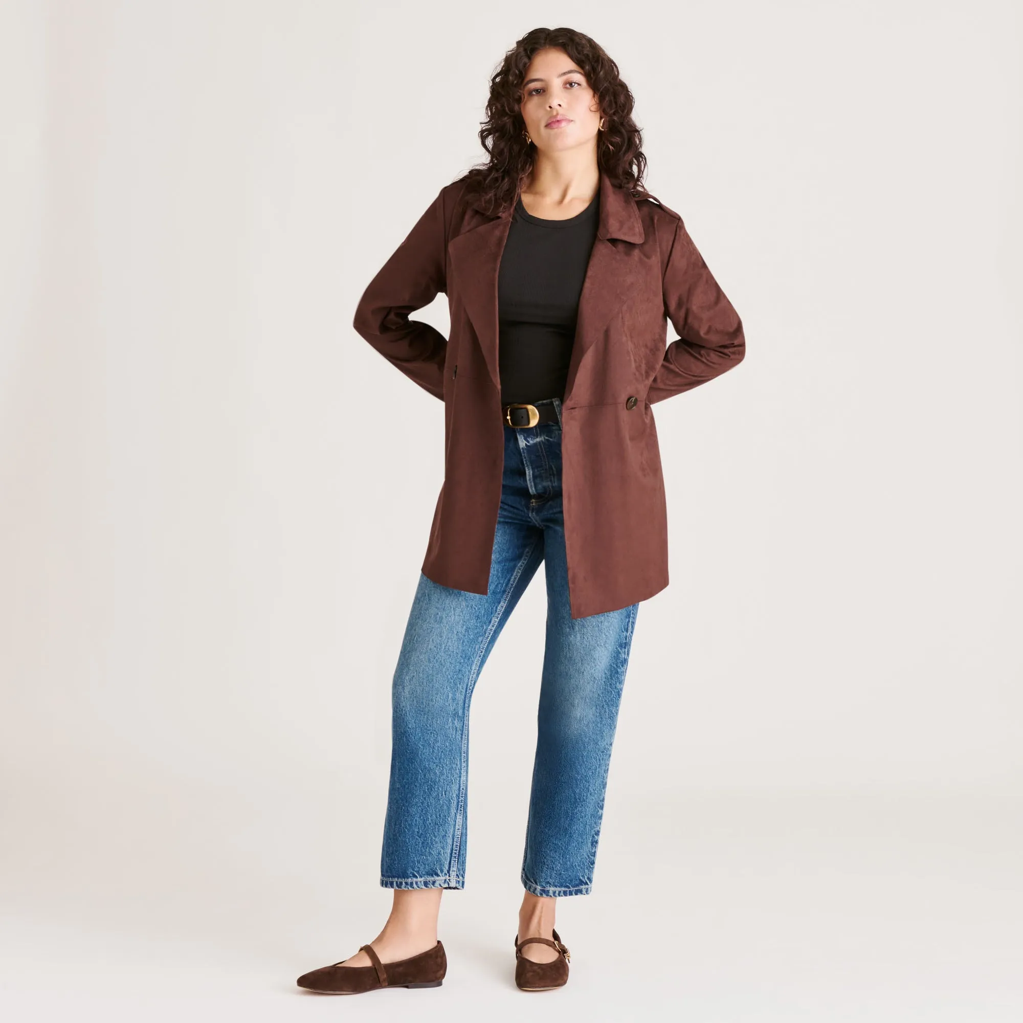 ALIZZA BALLET FLATS DK BROWN SUEDE Drive Easy Chic Comfort Shoes