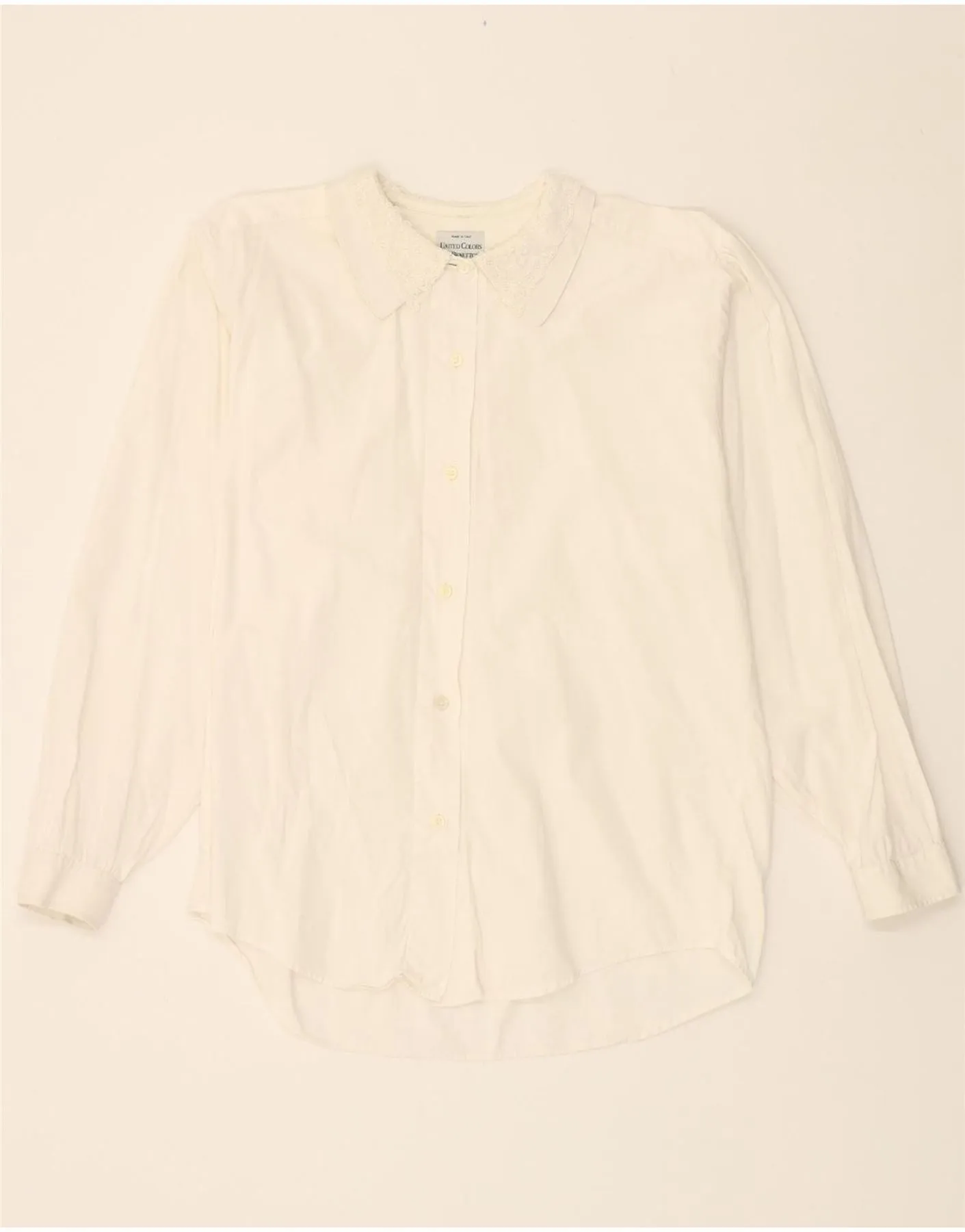 BENETTON Womens Shirt Blouse UK 16 Large White Cultural Inspired Comfortable Fabric