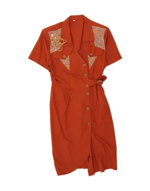 VINTAGE Womens Shirt Dress IT 44 Medium Orange Mesh Insert