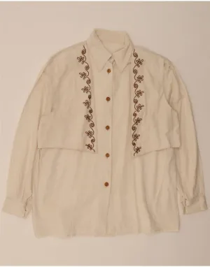 Multipocket Style crew neck VINTAGE Womens Shirt Blouse UK 18 XL Off White Linen