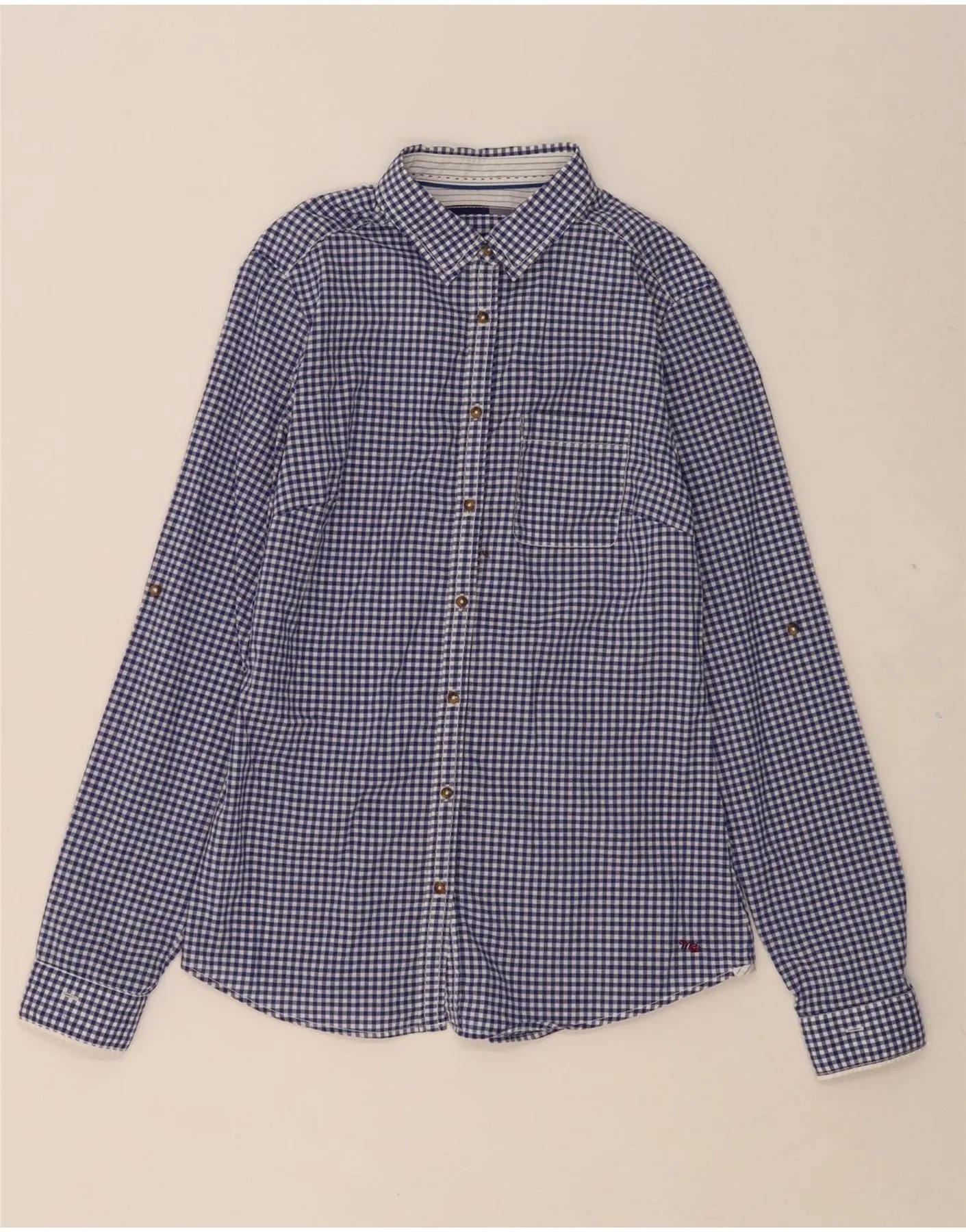 Effortless Comfort Budget Friendly MASSIMO DUTTI Womens Shirt EU 38 Small Blue Gingham Cotton