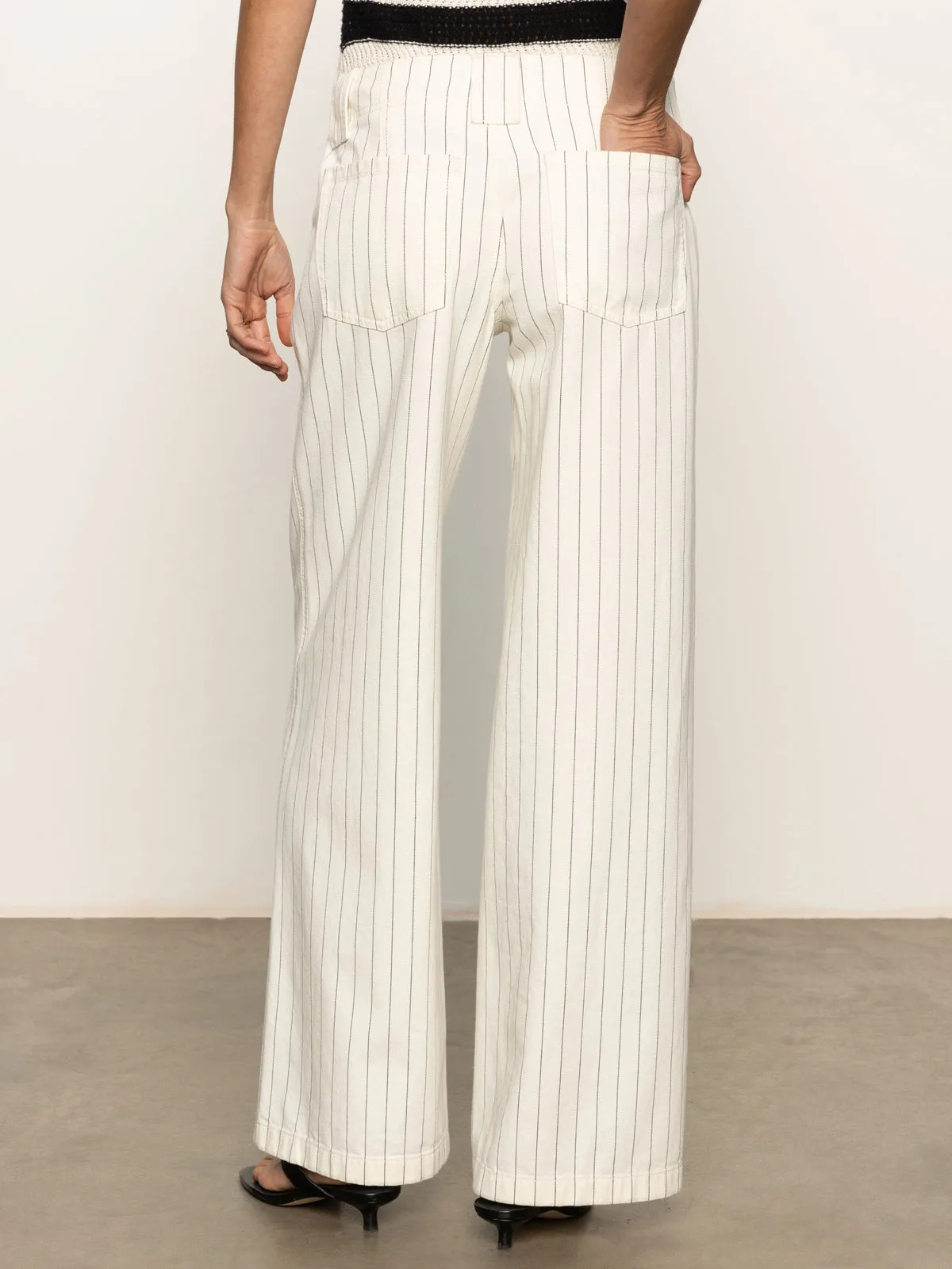 Arden Wide Leg Jeans Bleached White Pinstripe Unrestricted Movement EcoFriendlyMaterial