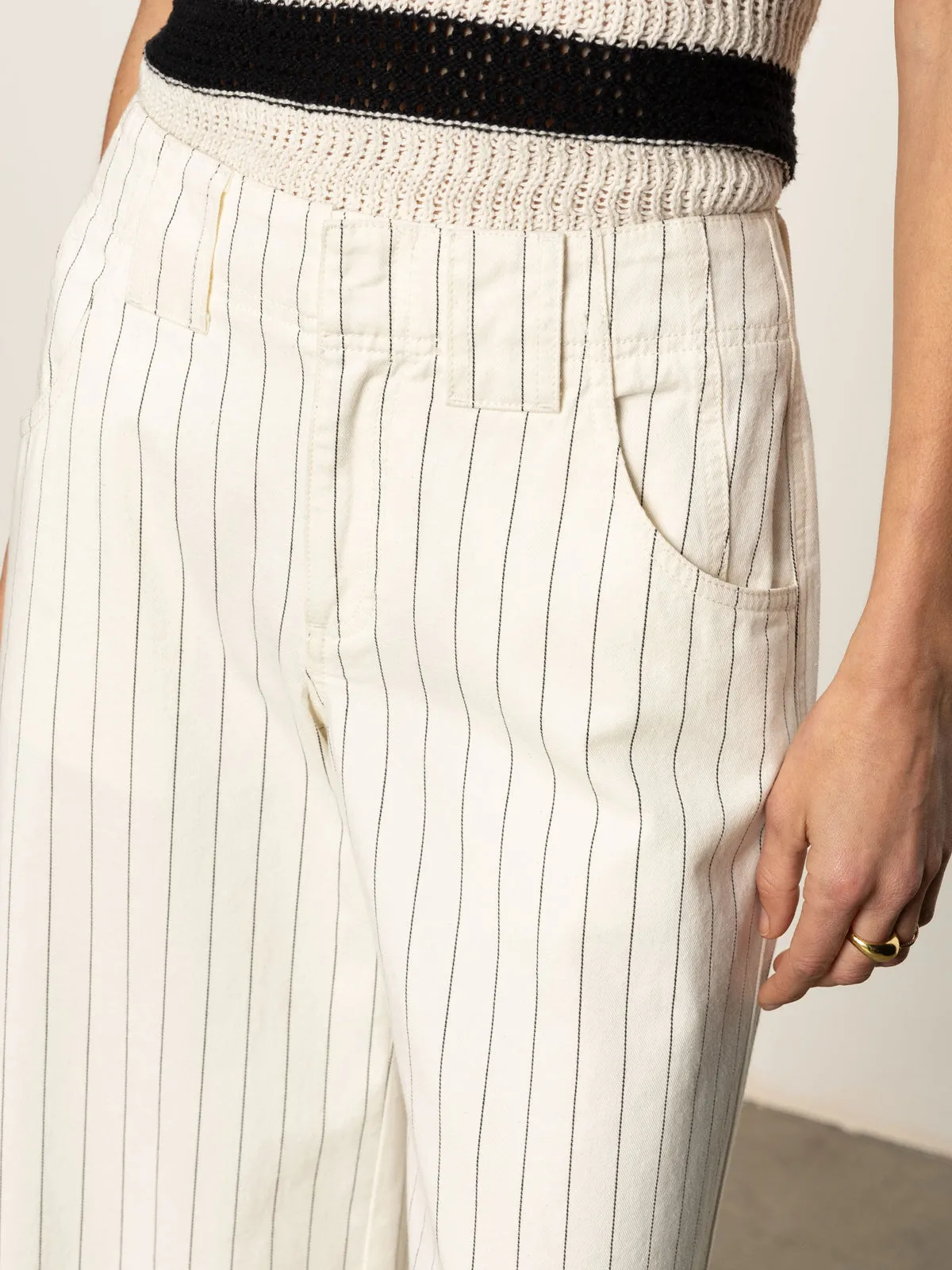 Arden Wide Leg Jeans Bleached White Pinstripe high waisted