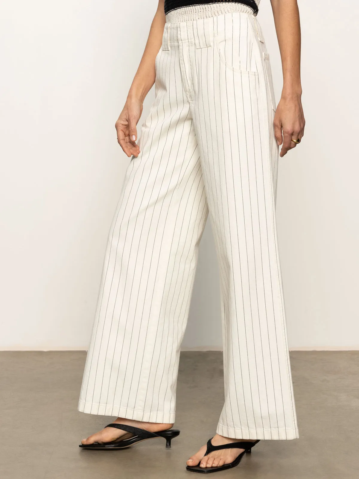 Arden Wide Leg Jeans Bleached White Pinstripe Flexible Fit
