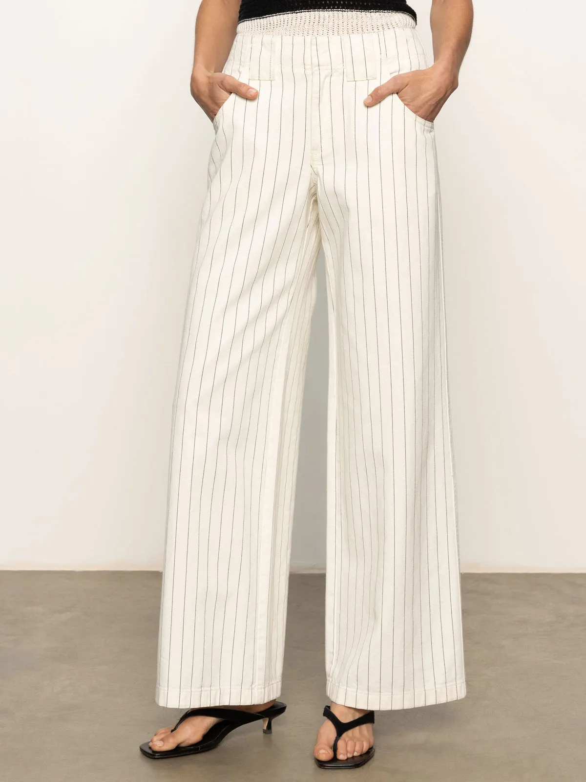 Fast Move Arden Wide Leg Jeans Bleached White Pinstripe