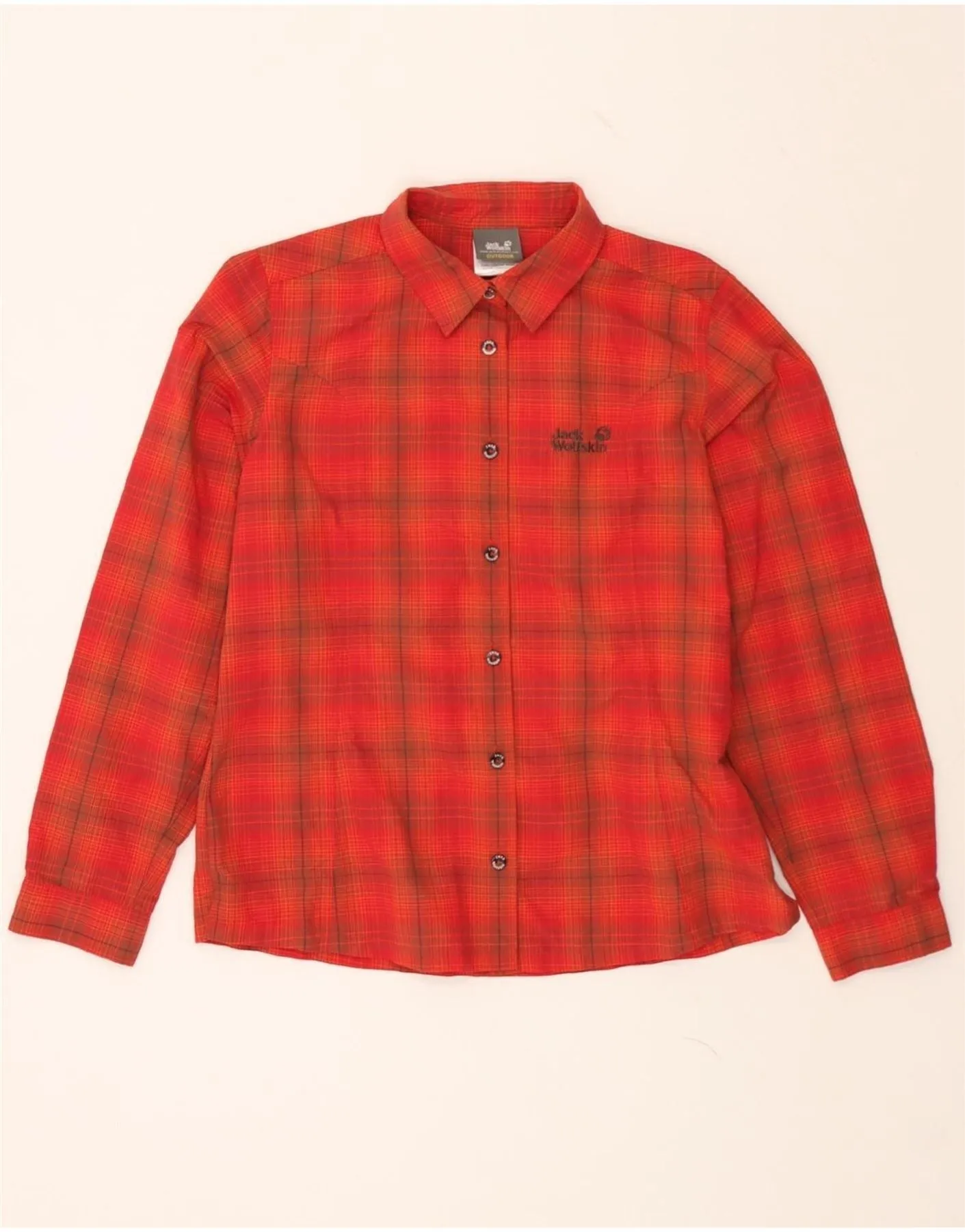 JACK WOLFSKIN Womens Shirt UK 12/14 Medium Red Check Polyamide Vibrant Hue
