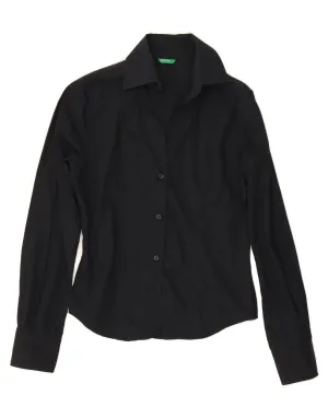 BENETTON Womens Shirt UK 14 Medium Black Cotton Versatile Styling Nautical Look