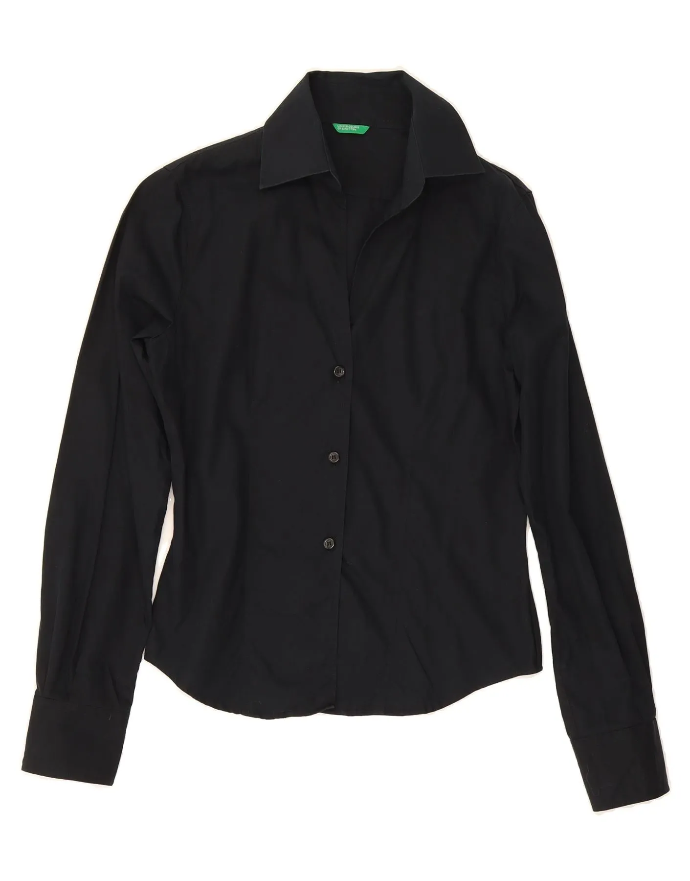 BENETTON Womens Shirt UK 14 Medium Black Cotton Versatile Styling Nautical Look