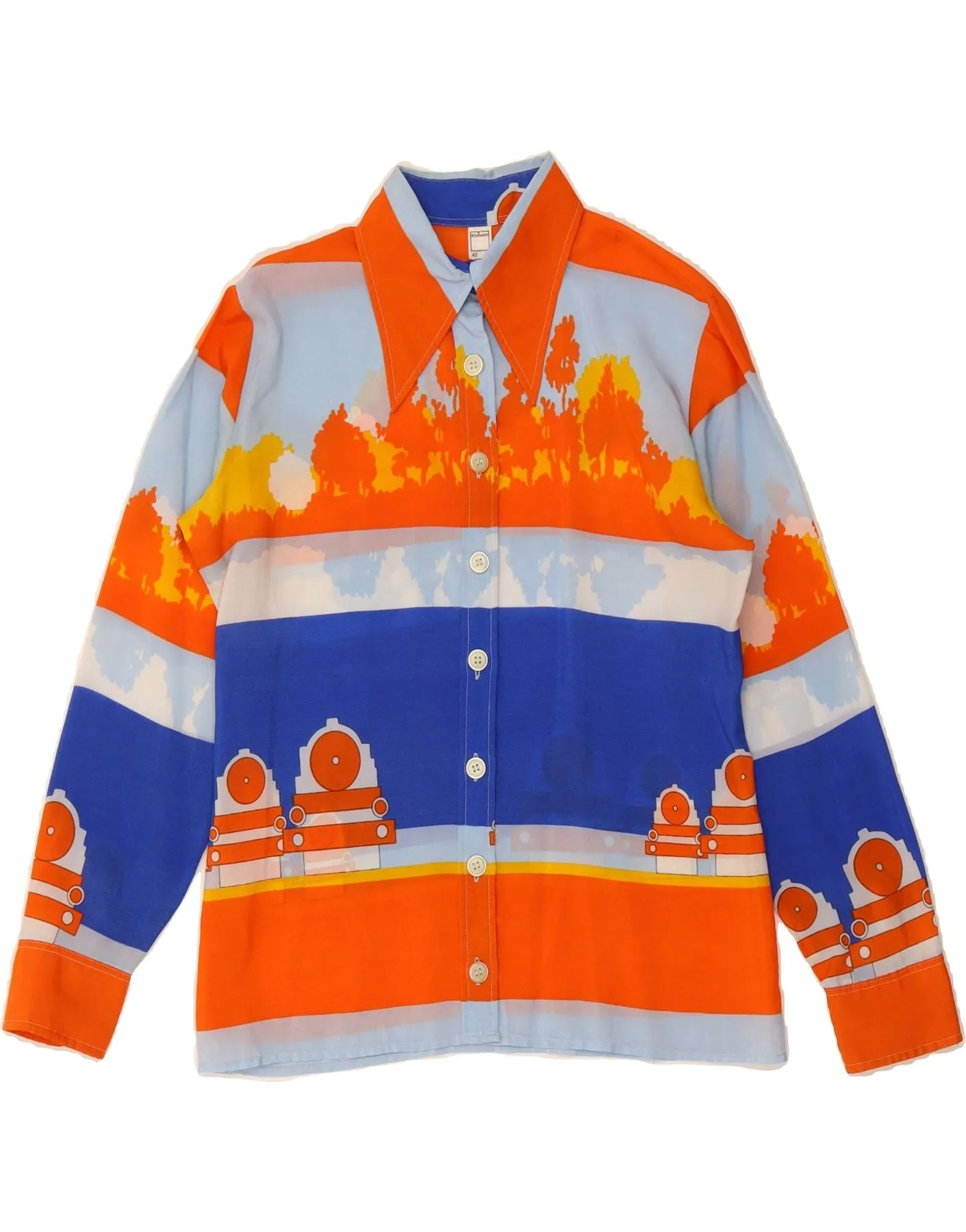 Minimalist fashion Subtle Details VINTAGE Womens Shirt Blouse IT 42 Medium Blue Colourblock Triacetate