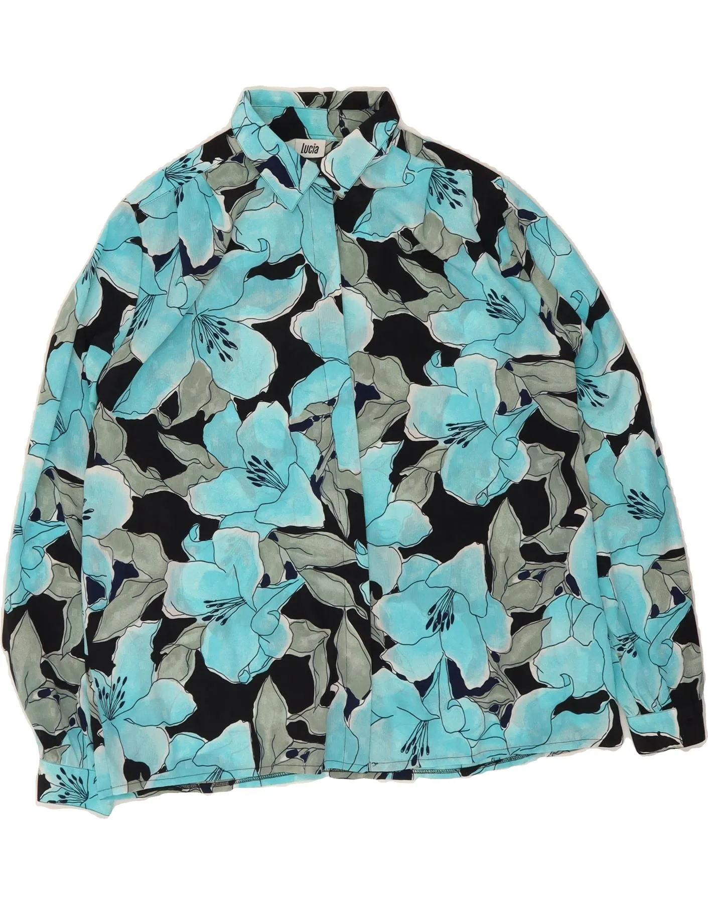 Youthful Style Modern Aesthetic LUCIA Womens Shirt Blouse UK 18 XL Blue Floral Polyester