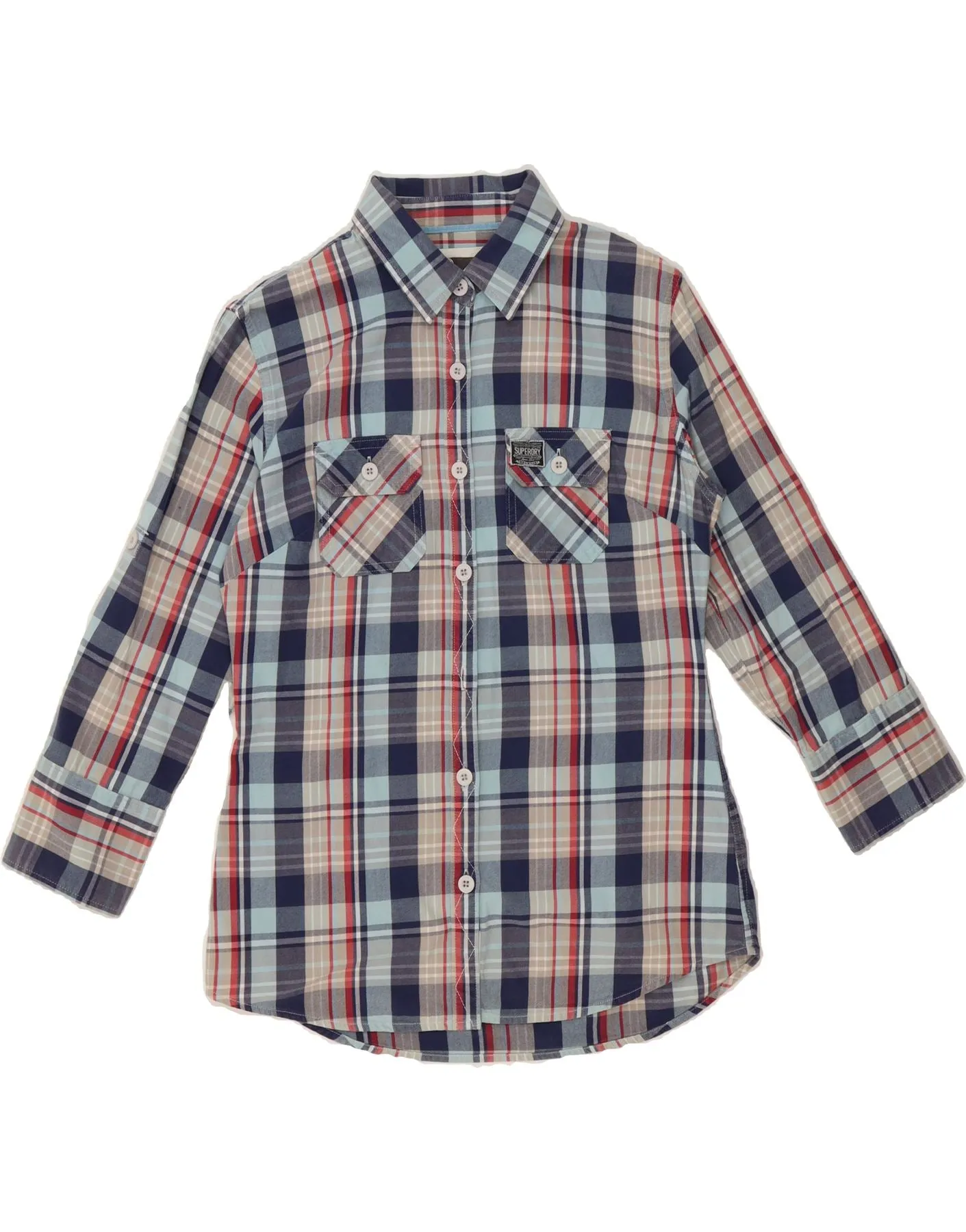 SUPERDRY Womens Shirt UK 18 XL Blue Check Cotton Smart Look Urban Style