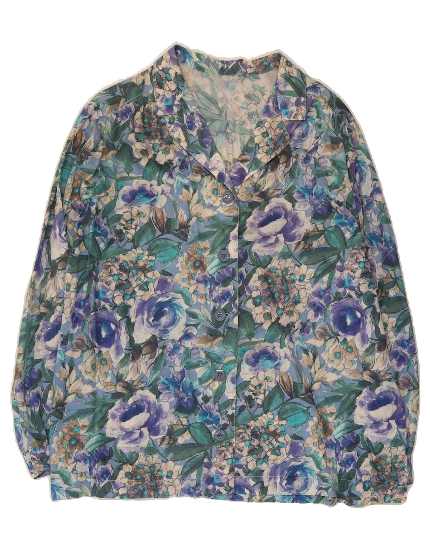 Stretchable Cloth Breathable Cotton VINTAGE Womens Shirt UK 18 XL Multicoloured Floral