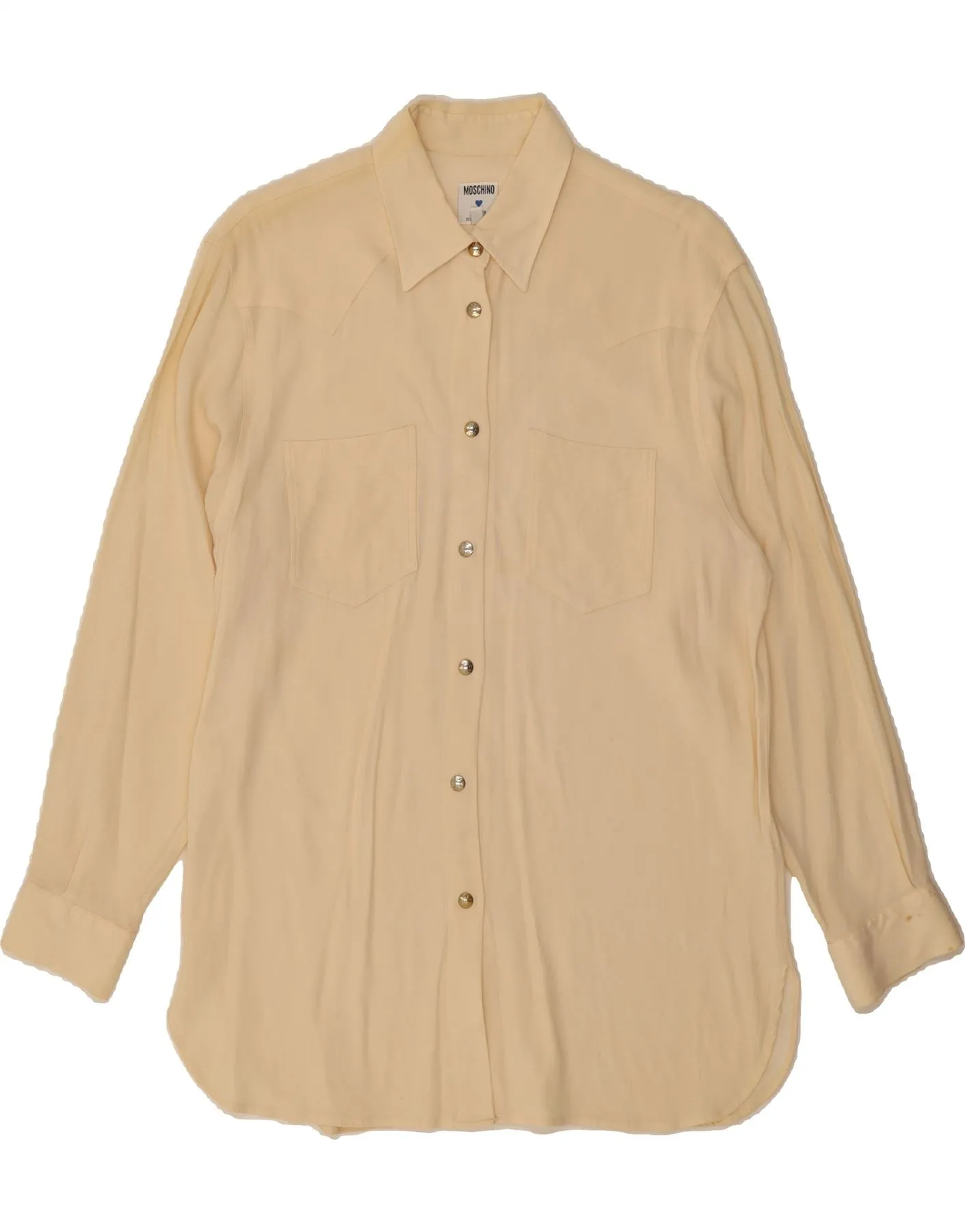 Easy Styling Modern Aesthetic MOSCHINO Womens Shirt Blouse UK 16 Large Beige Viscose