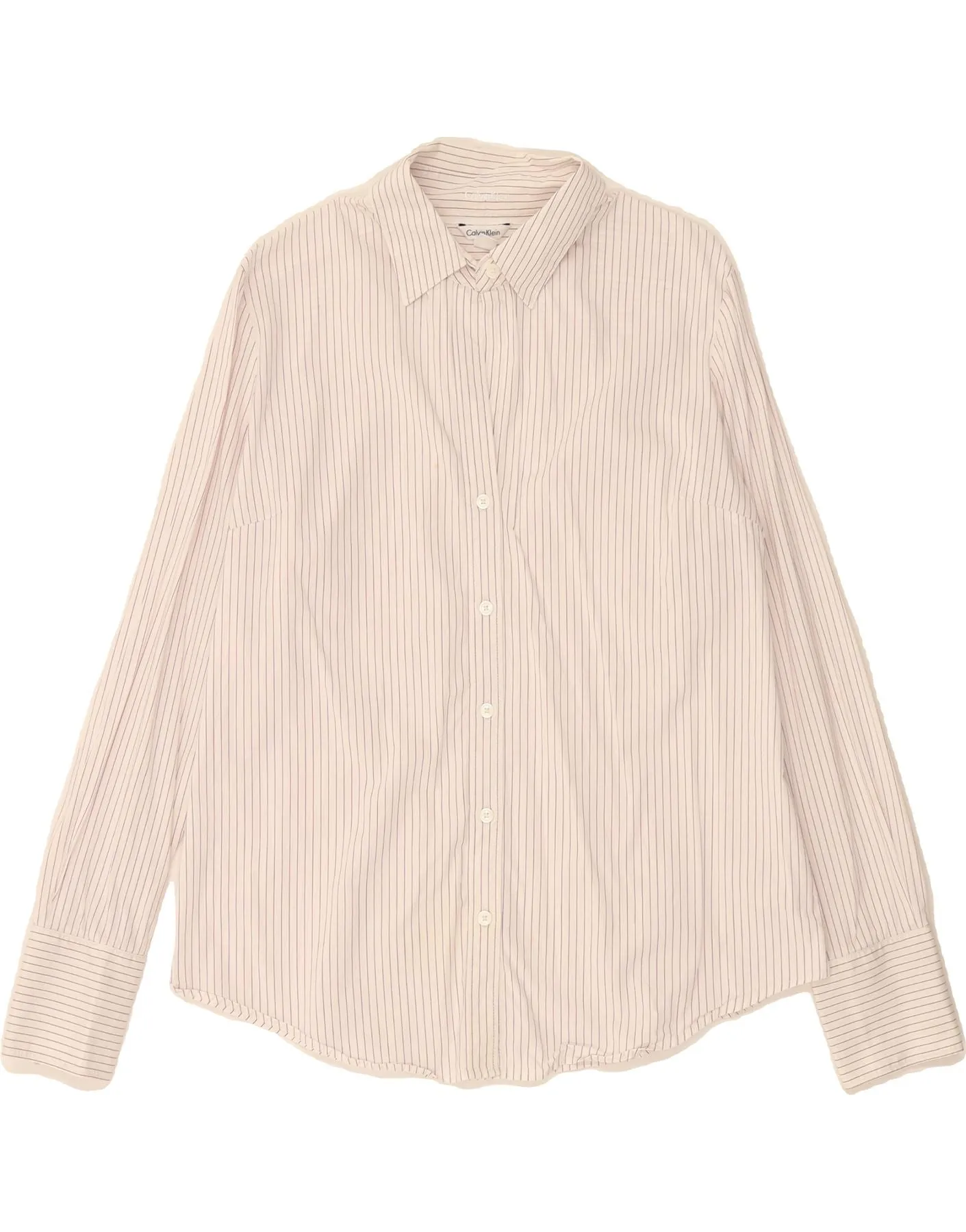 Smooth Zipper Design Tuckable Hem CALVIN KLEIN Womens Shirt UK 16 Large White Pinstripe Cotton
