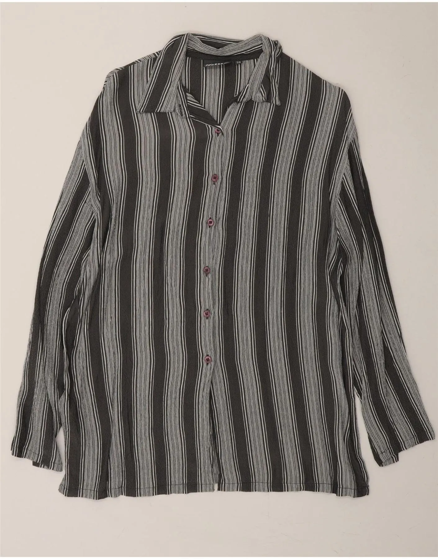 MILLS Womens Shirt Blouse EU 38 Medium Grey Striped Viscose Gym Appropriate