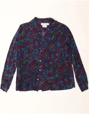 Street Style VINTAGE Womens Shirt Blouse UK 2 2XS Navy Blue Floral Viscose