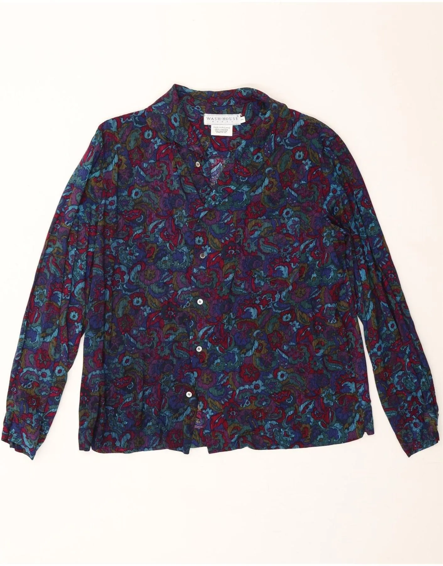 Street Style VINTAGE Womens Shirt Blouse UK 2 2XS Navy Blue Floral Viscose