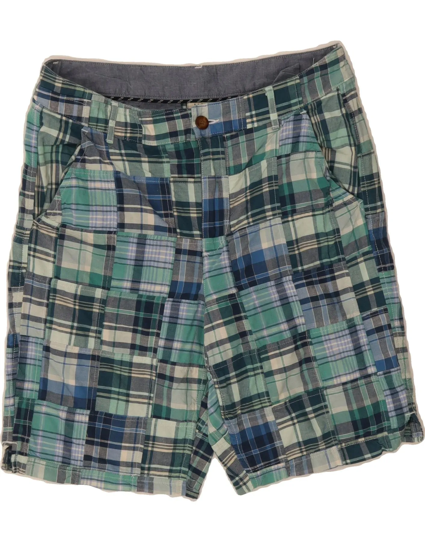 Runway Inspired L.L.BEAN Womens Chino Shorts US 10 Large W32  Blue Patchwork Cotton