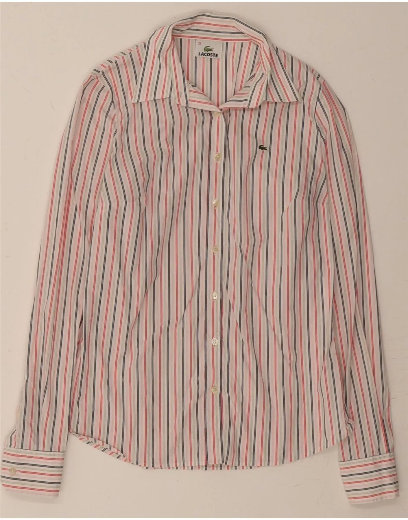 LACOSTE Womens Shirt EU 38 Medium Multicoloured Striped Cotton Comfort First Fit Metallic Finish