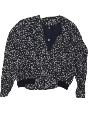 VINTAGE Womens Shirt Blouse UK 18 XL Navy Blue Floral Edgy Design decorative element