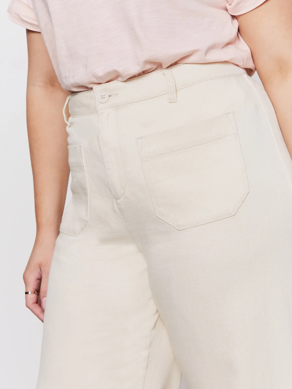 Soft Marine Wide Leg Standard Rise Crop Pant Macrame Extended Sizing Blackout fabric