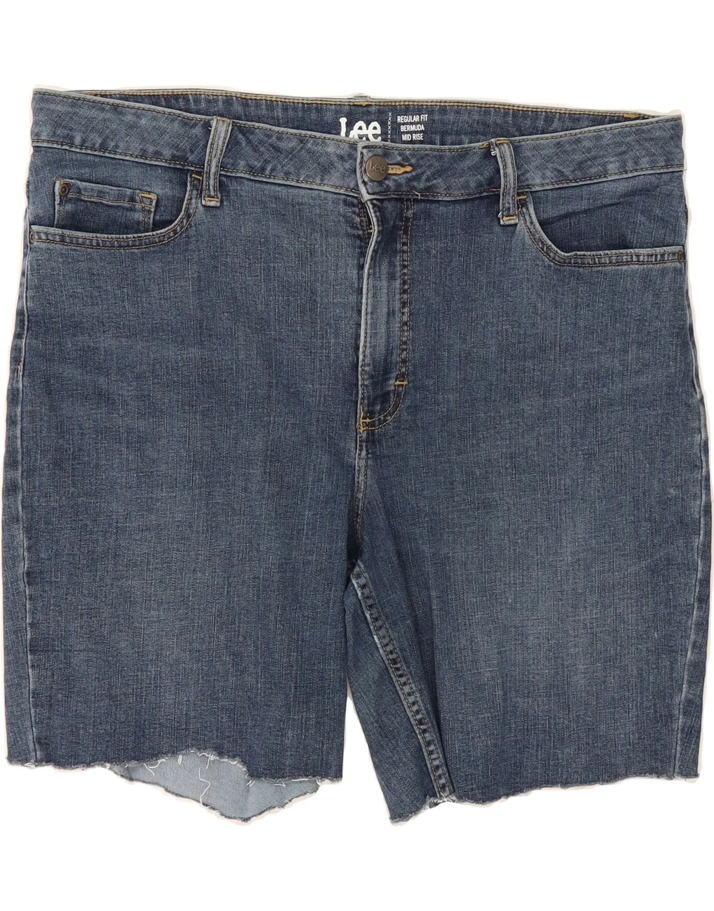 LEE Womens Bermuda Regular Fit Denim Shorts US 18 2XL W40 Navy Blue Adjustable Cuff Closure Urban Wear