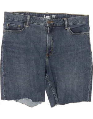 LEE Womens Bermuda Regular Fit Denim Shorts US 18 2XL W40 Navy Blue Adjustable Cuff Closure Urban Wear