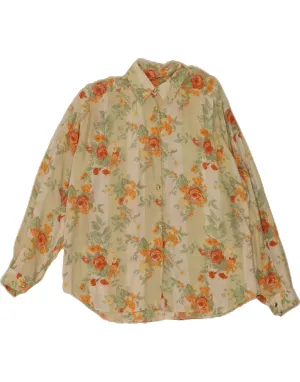Modern Fit VINTAGE Womens Shirt Blouse UK 16 Large Green Floral Viscose