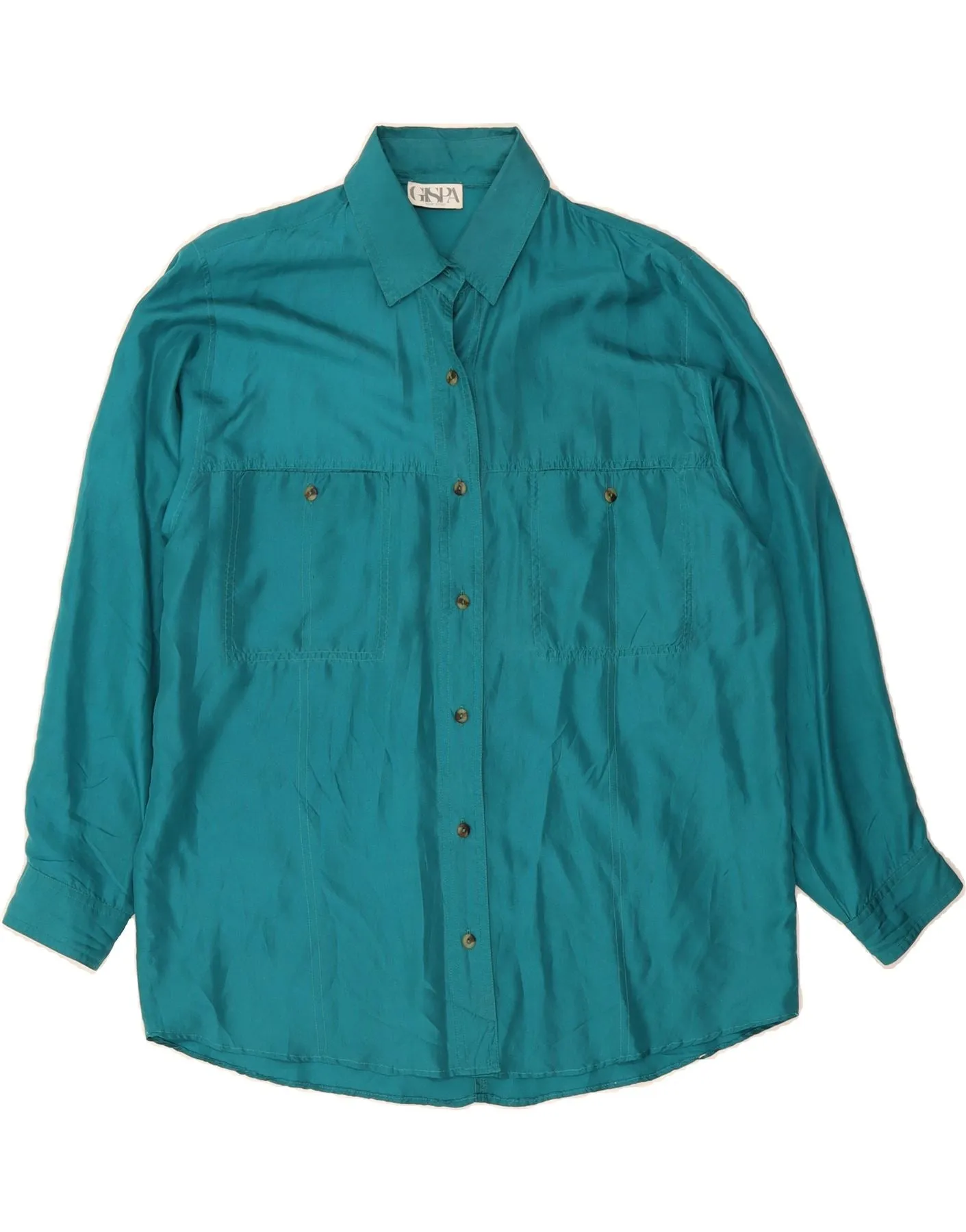 GISPA Womens Shirt Blouse UK 18 XL Green Classic Collar Easy Care