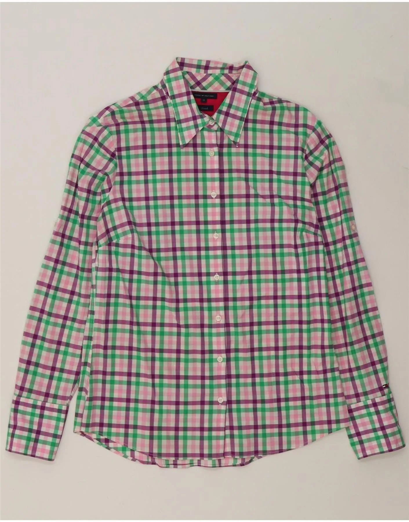 Polished Placket TOMMY HILFIGER Womens Shirt US 12 Large Multicoloured Check Cotton